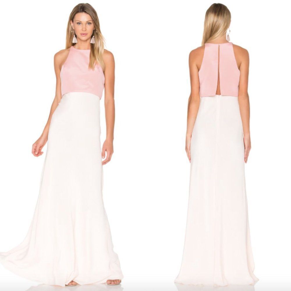 Jill Jill Stuart white blush pink popover sleeveless two tone bridesmaid gown